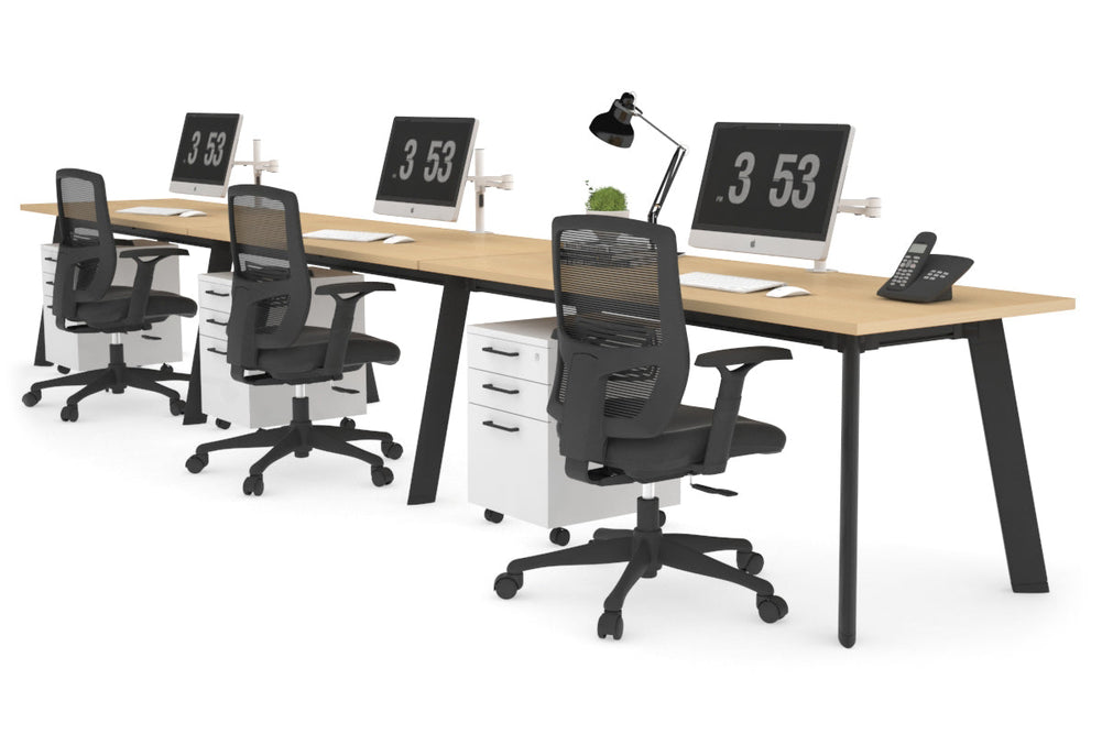 Switch - 3 Person Office Workstation Run [1800L x 700W]-black leg maple 