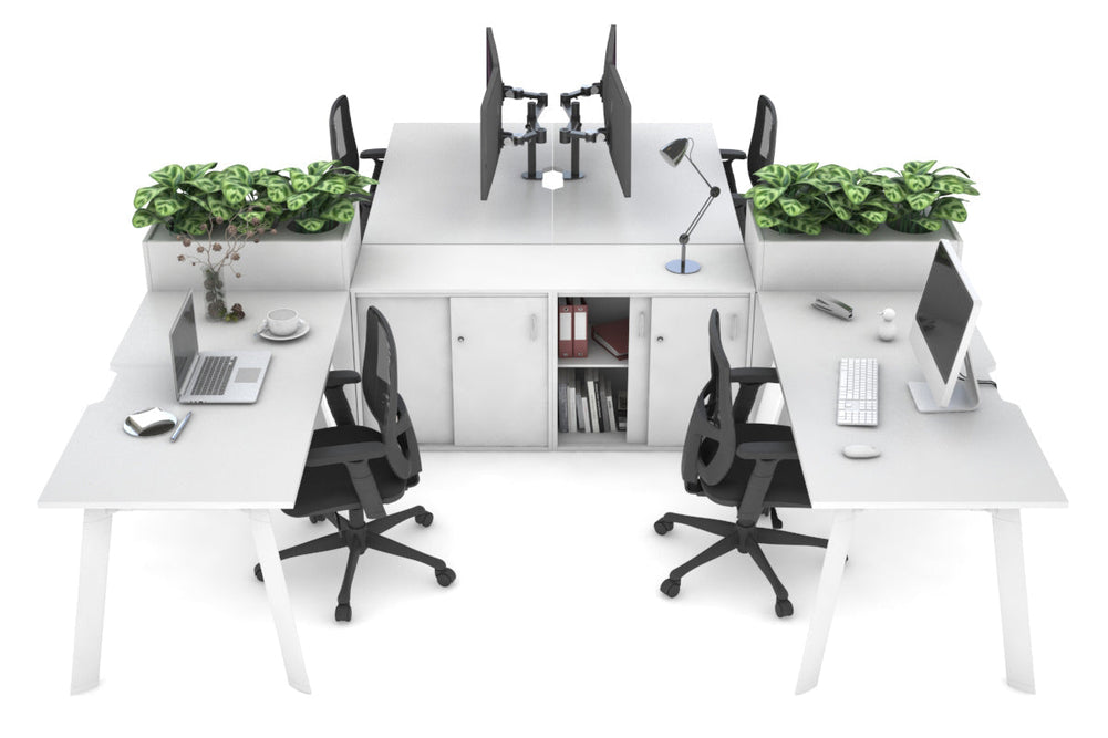 Switch 4 Person Workstation with Uniform Spine [4 x (1400L x 800W) with Cable Scallop]-white leg white/white planter 