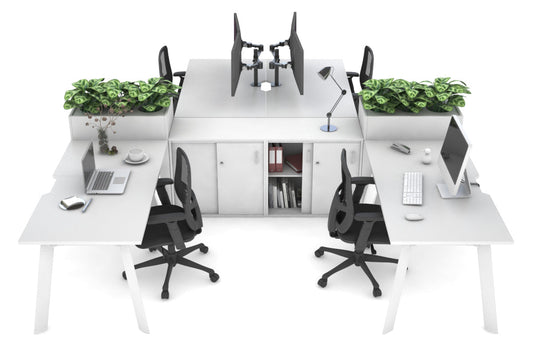 Switch 4 Person Workstations with Uniform Spine [4 x (1400L x 800W) with Cable Scallop] Jasonl white leg white/white planter 