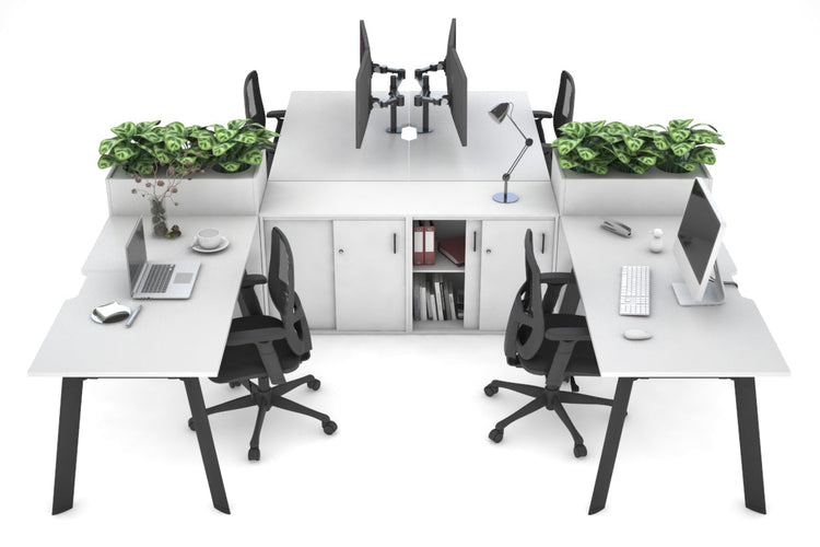 Switch 4 Person Workstations with Uniform Spine [4 x (1400L x 800W) with Cable Scallop] Jasonl black leg white/white planter 