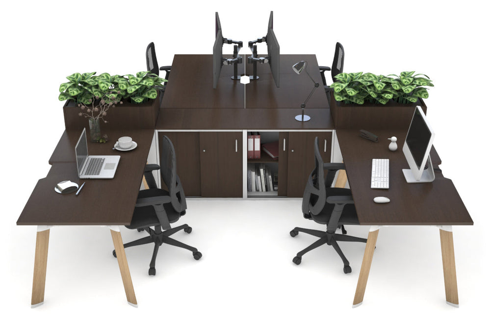 Switch 4 Person Workstation with Uniform Spine [4 x (1800L x 800W) with Cable Scallop]-wood imprint leg wenge/wenge planter 