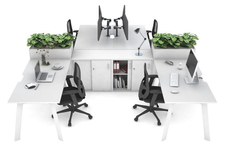 Switch 4 Person Workstations with Uniform Spine [4 x (1800L x 800W) with Cable Scallop] Jasonl white leg white/white planter 