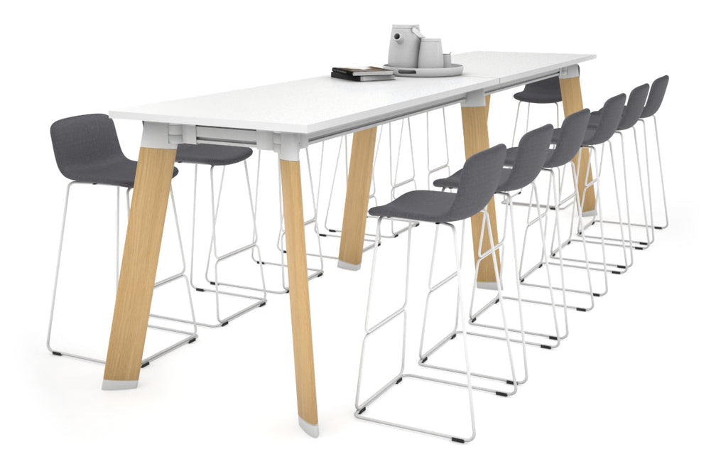 Switch Collaborative Counter High Table [3200L x 800W]-wood imprint leg white 