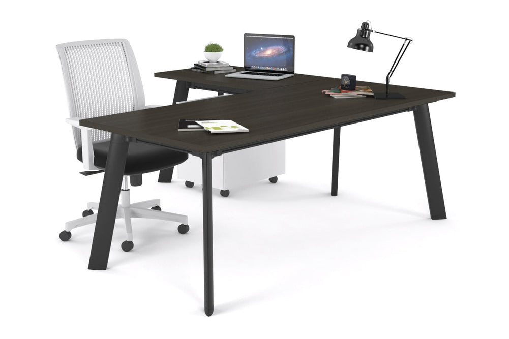 Switch Executive Corner Office Desk [1600L x 1450W]-black leg dark oak none