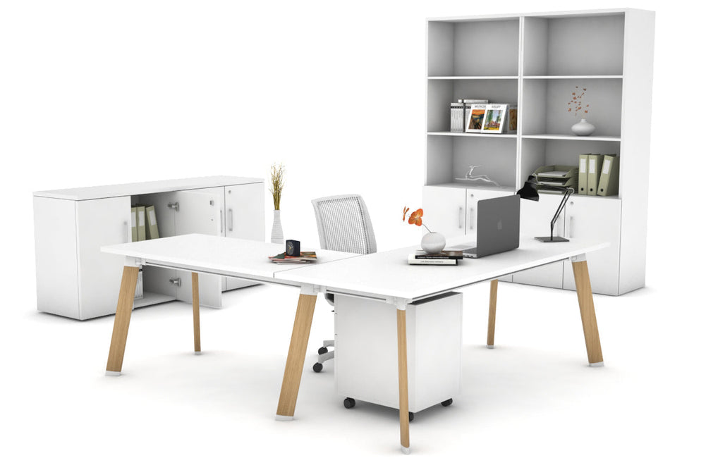 Switch Executive Corner Office Desk [1600L x 1450W]-black leg dark oak modesty panel