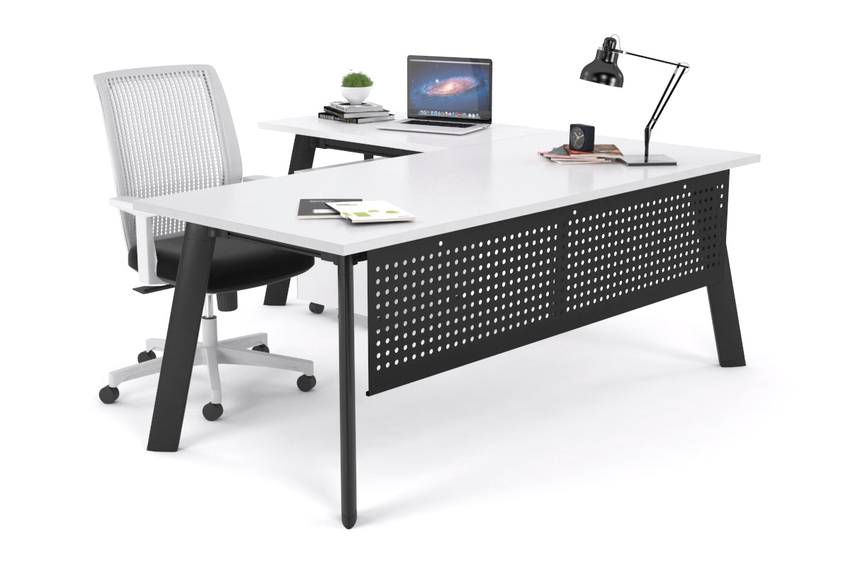 Switch Executive Corner Desk [1600L x 1450W] Jasonl black leg white modesty panel