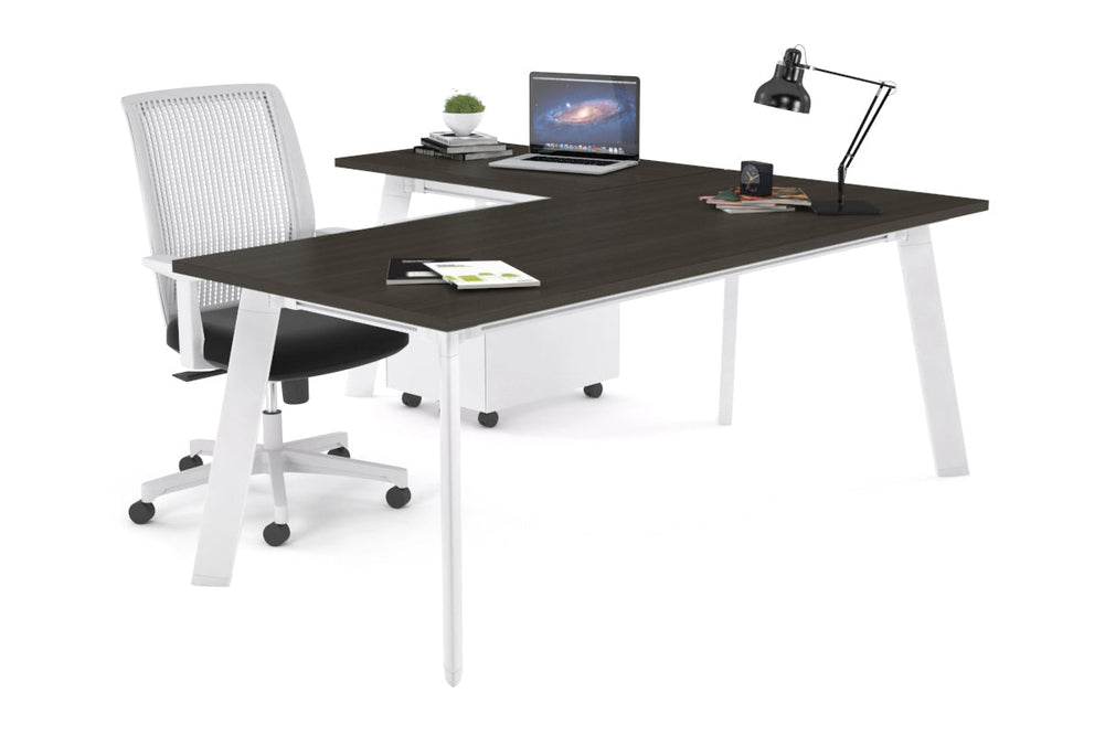 Switch Executive Corner Office Desk [1600L x 1450W]-white leg dark oak none