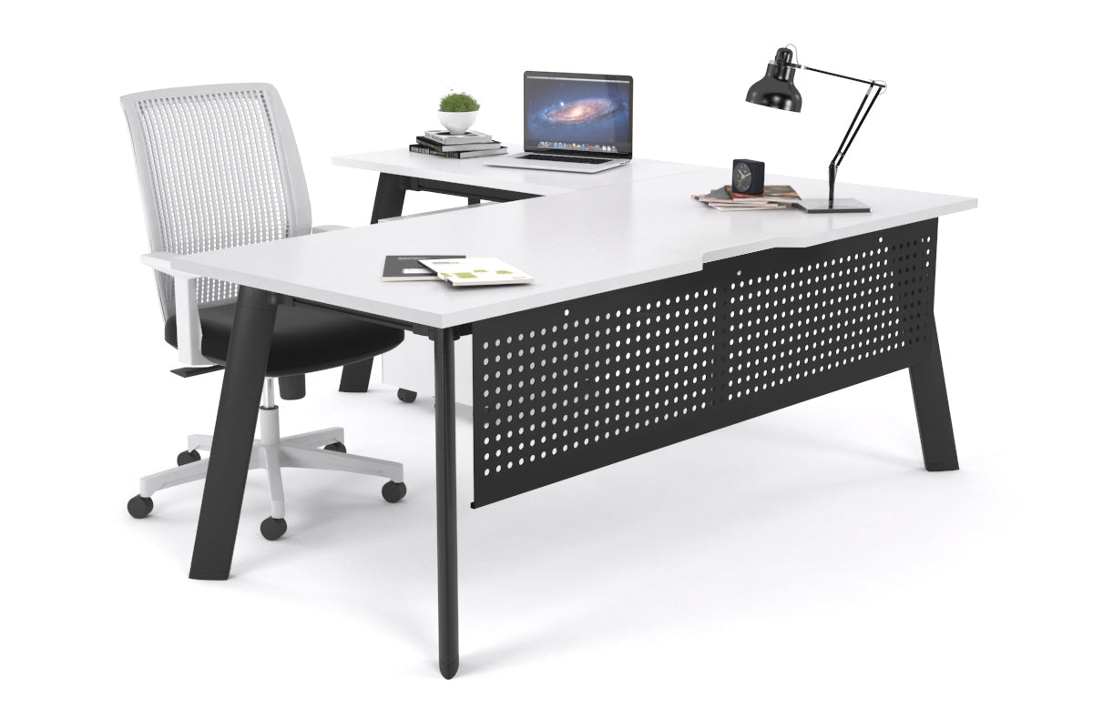Switch Executive Corner Desk [1600L x 1550W with Cable Scallop] Jasonl black leg white modesty panel