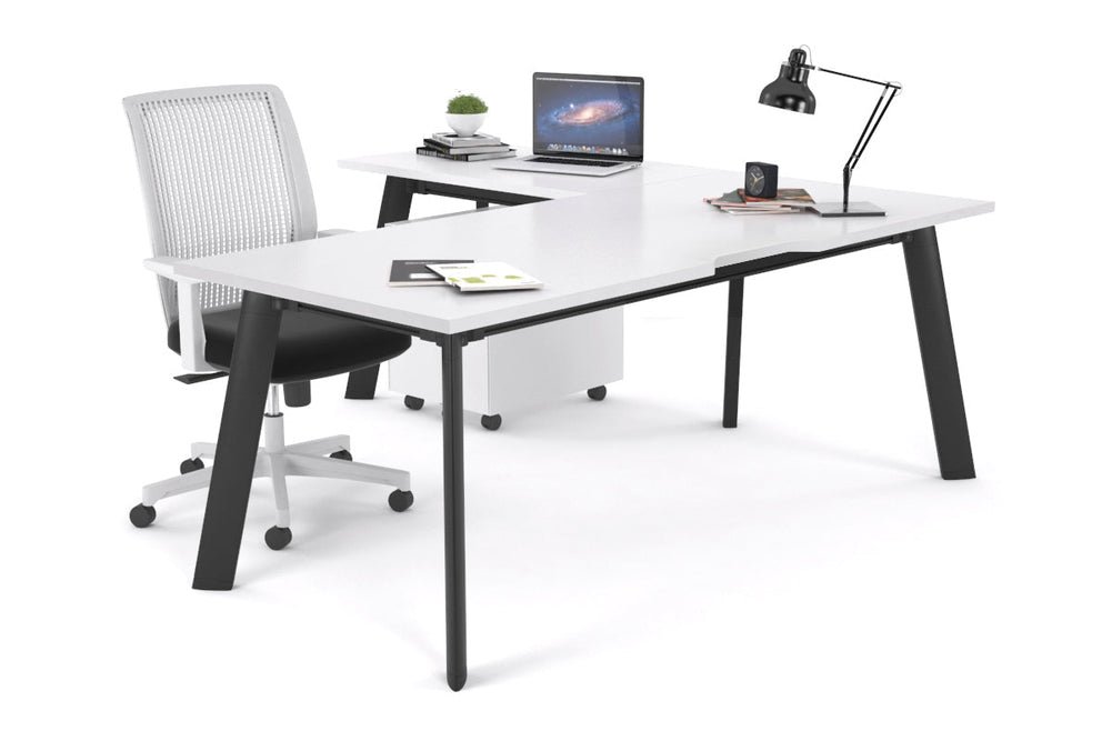 Switch Executive Corner Office Desk [1600L x 1550W with Cable Scallop]-black leg white none