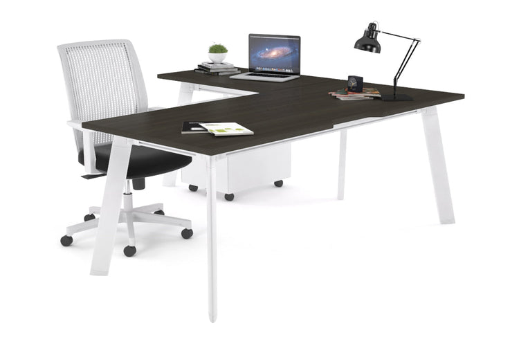 Switch Executive Corner Desk [1600L x 1550W with Cable Scallop] Jasonl white leg dark oak none