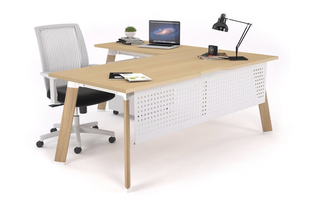 Switch Executive Corner Office Desk [1600L x 1550W with Cable Scallop]-wood imprint leg maple modesty panel