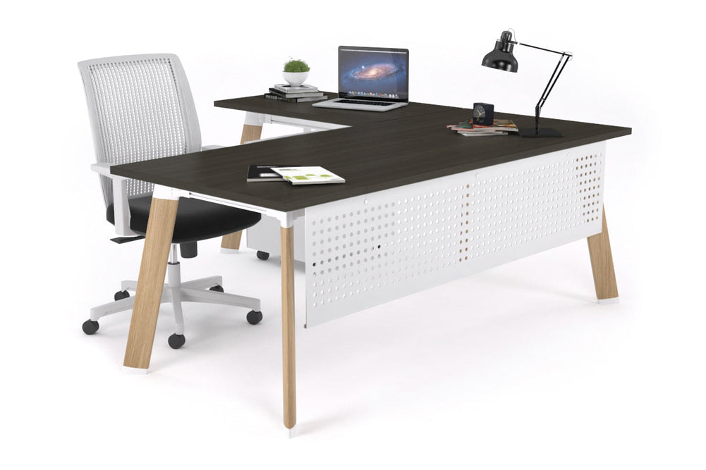 Switch Executive Corner Office Desk [1600L x 1700W]-wood imprint leg dark oak modesty panel