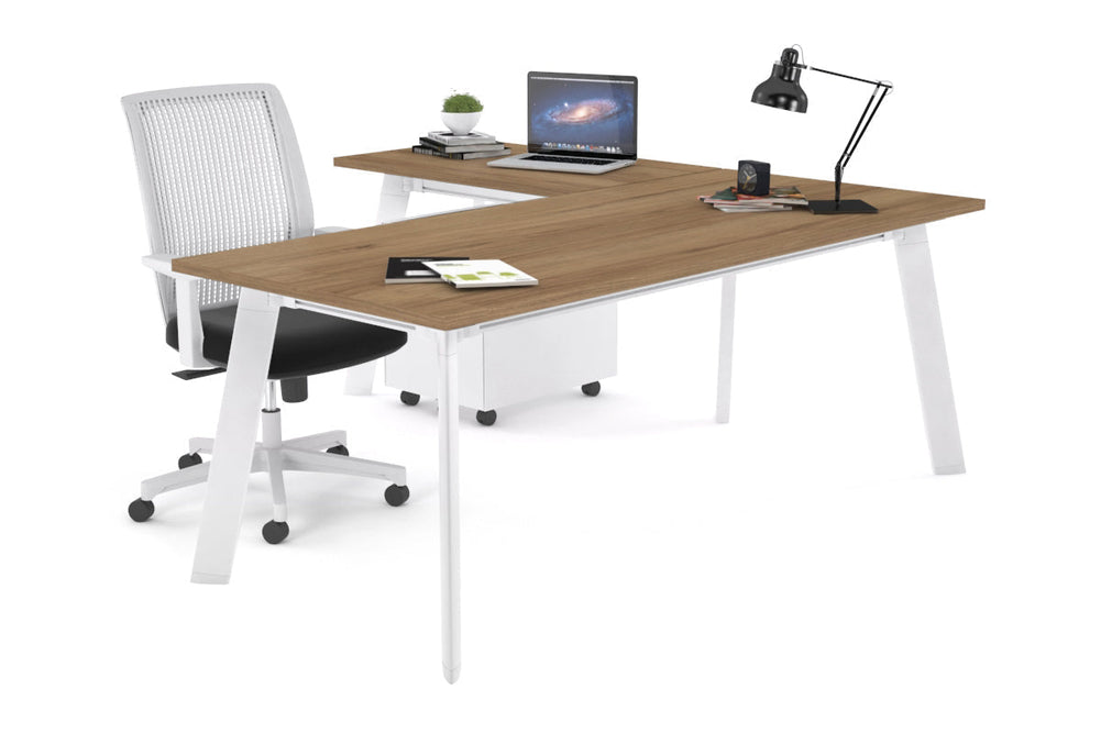 Switch Executive Corner Office Desk [1600L x 1700W]-white leg salvage oak none