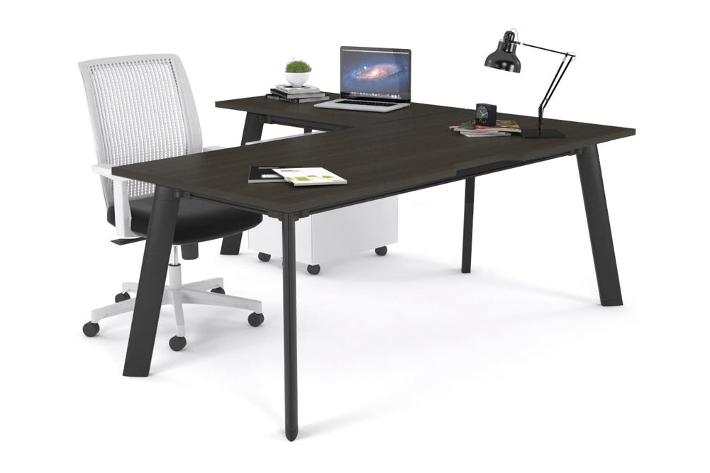 Switch Executive Corner Office Desk [1600L x 1800W with Cable Scallop]-black leg dark oak none