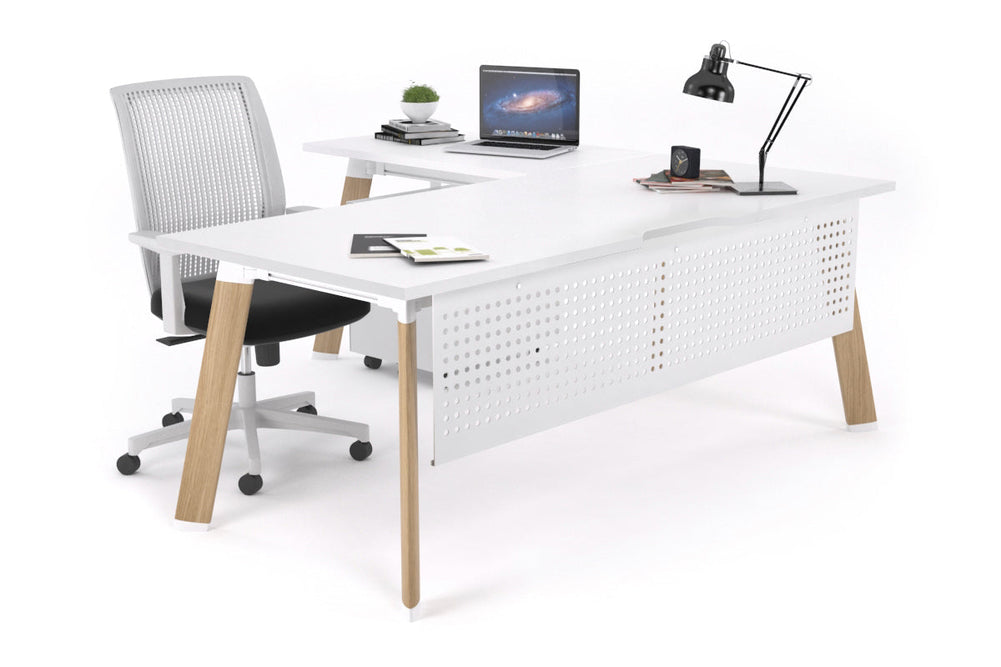 Switch Executive Corner Office Desk [1600L x 1800W with Cable Scallop]-wood imprint leg white modesty panel