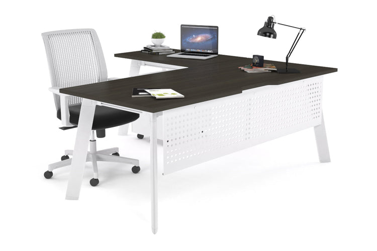 Switch Executive Corner Desk [1800L x 1550W with Cable Scallop] Jasonl white leg dark oak modesty panel