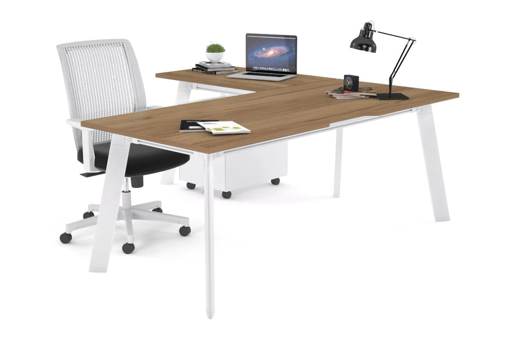 Switch Executive Corner Office Desk [1800L x 1800W with Cable Scallop]-white leg salvage oak none