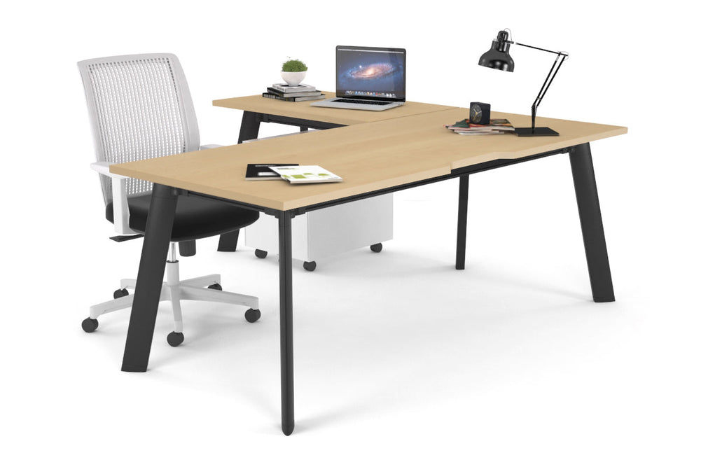 Switch Executive Corner Office Desk [1800L x 1800W with Cable Scallop]-black leg maple none