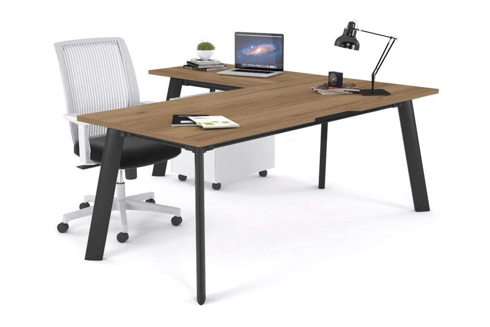 Switch Executive Corner Office Desk [1800L x 1800W with Cable Scallop]-black leg salvage oak none