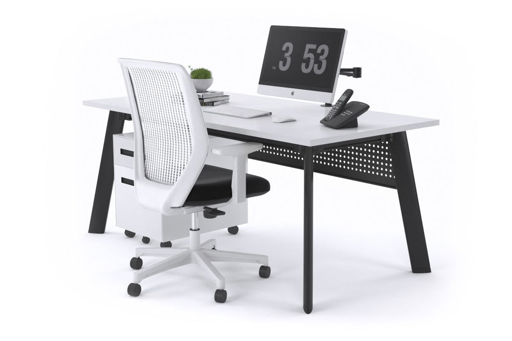 Switch Executive Desk [1200L x 700W]-black leg white modesty panel