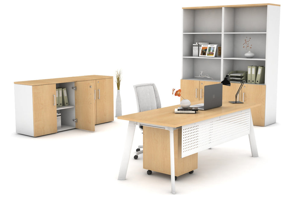 Switch Executive Desk [1200L x 700W]-black leg dark oak modesty panel