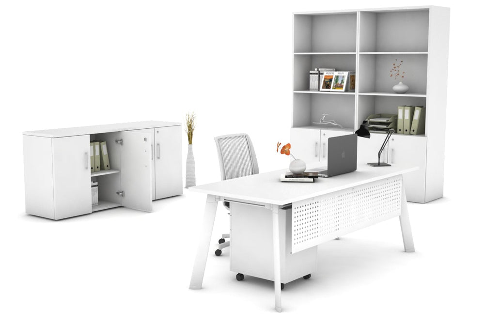 Switch Executive Desk [1200L x 800W with Cable Scallop]-black leg dark oak modesty panel