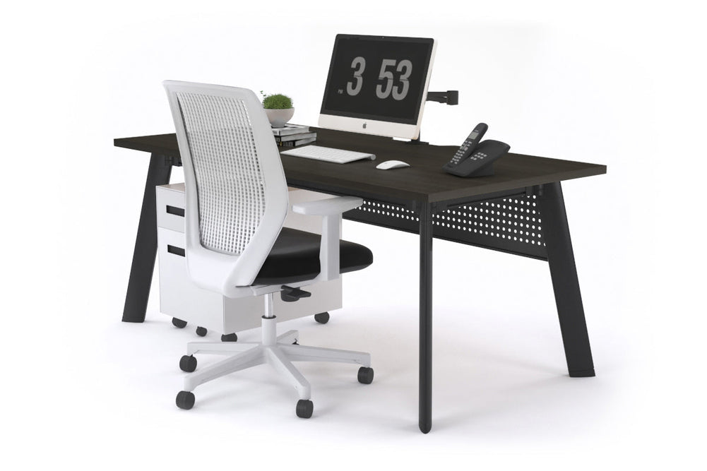 Switch Executive Desk [1200L x 800W with Cable Scallop]-black leg dark oak modesty panel
