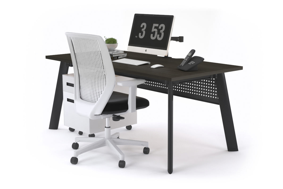 Switch Executive Desk [1200L x 800W with Cable Scallop] Jasonl black leg dark oak modesty panel