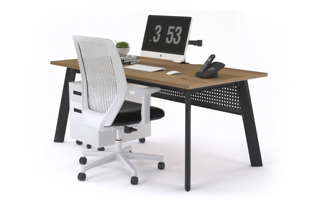Switch Executive Desk [1200L x 800W with Cable Scallop]-black leg salvage oak modesty panel