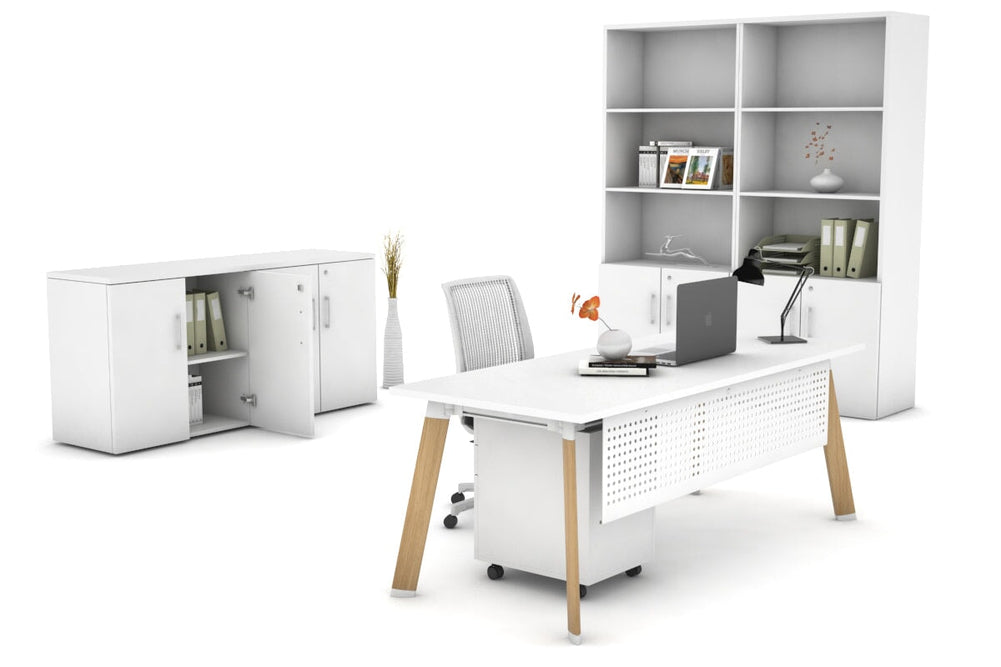 Switch Executive Desk [1200L x 800W with Cable Scallop]-black leg dark oak modesty panel