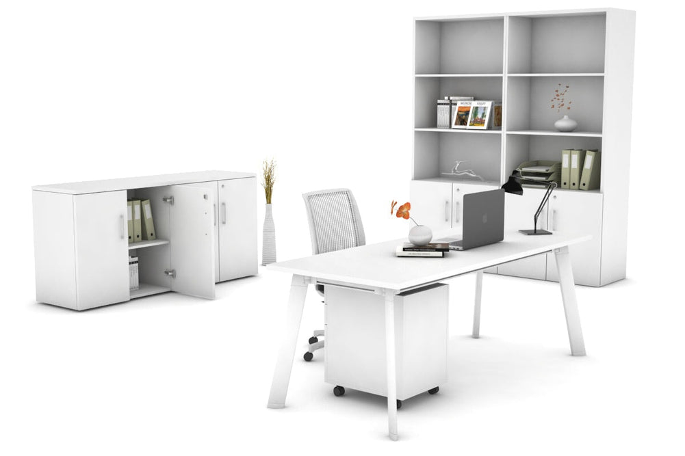 Switch Executive Desk [1200L x 800W with Cable Scallop]-black leg dark oak modesty panel