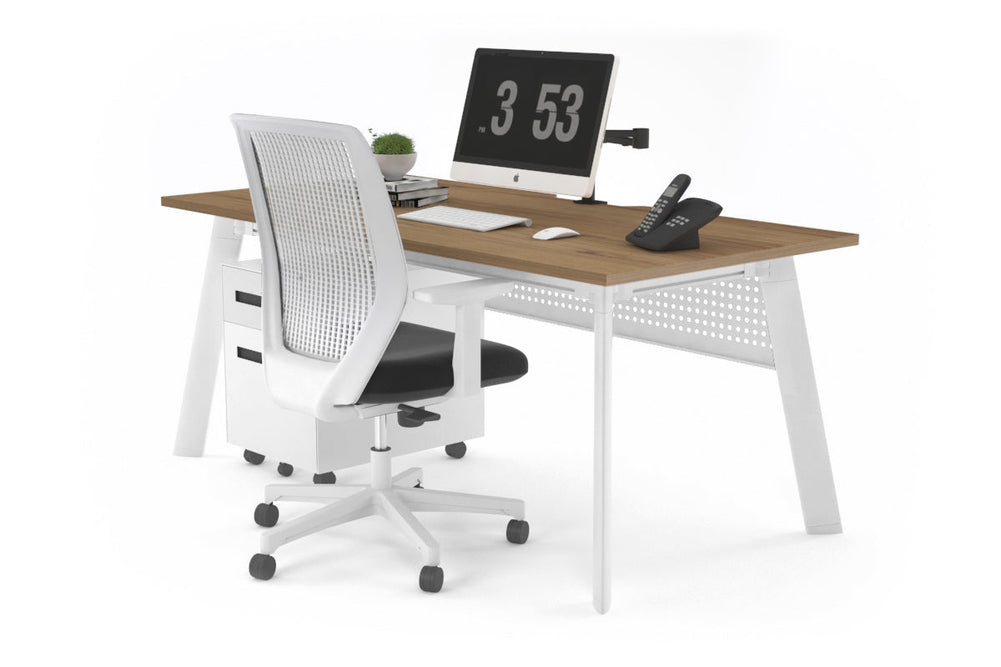 Switch Executive Desk [1400L x 800W with Cable Scallop]-white leg salvage oak modesty panel