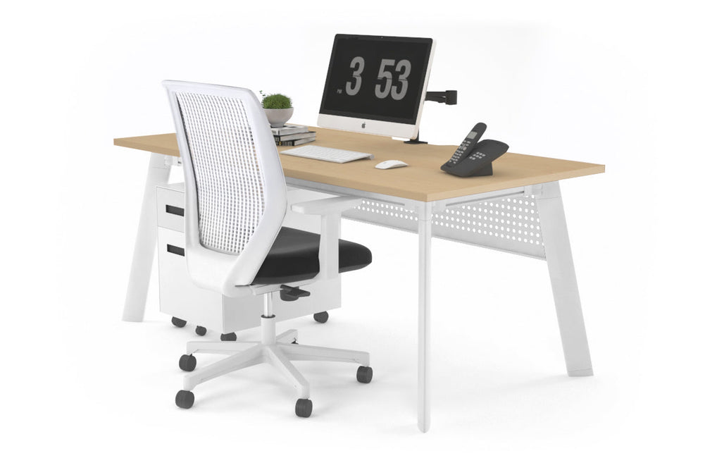 Switch Executive Desk [1400L x 800W with Cable Scallop]-white leg maple modesty panel