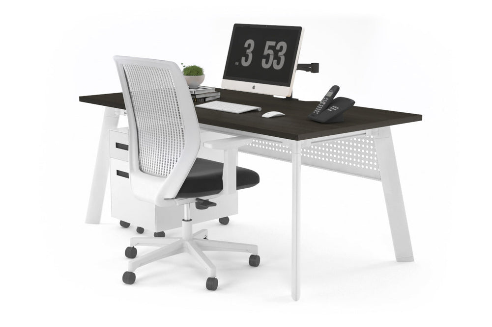 Switch Executive Desk [1400L x 800W with Cable Scallop]-white leg dark oak modesty panel