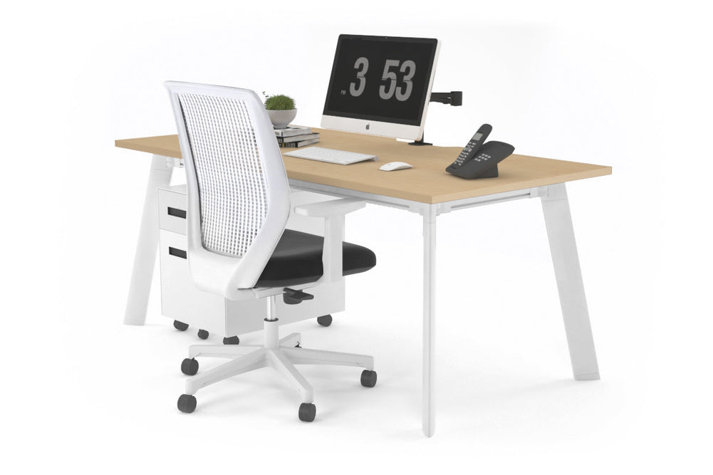 Switch Executive Desk [1400L x 800W with Cable Scallop]-white leg maple none