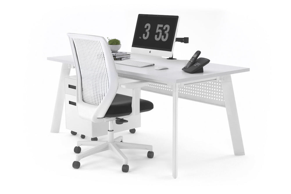 Switch Executive Desk [1400L x 800W with Cable Scallop]-white leg white modesty panel