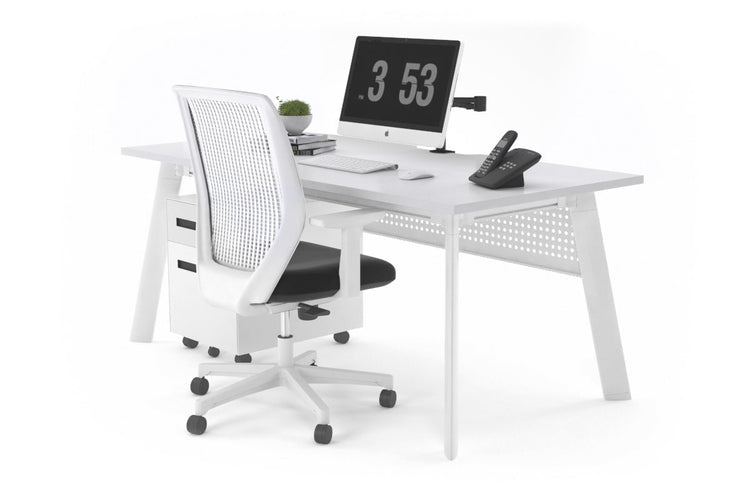 Switch Executive Desk [1400L x 800W with Cable Scallop] Jasonl white leg white modesty panel