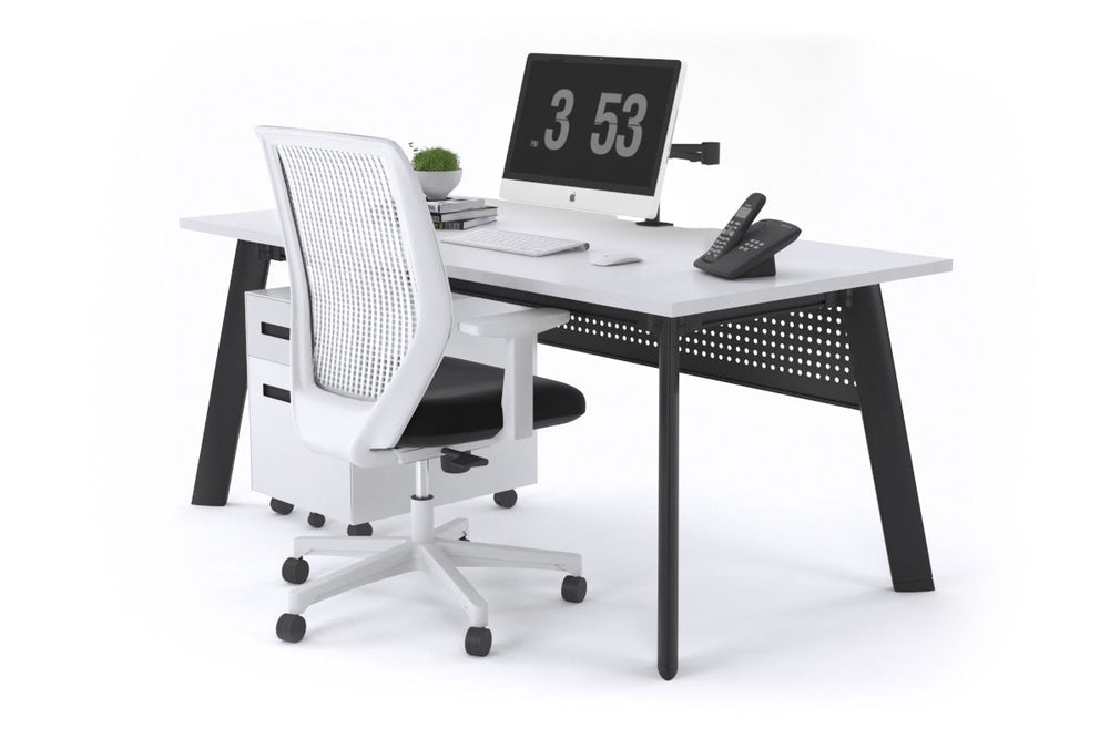 Switch Executive Desk [1400L x 800W with Cable Scallop]-black leg white modesty panel
