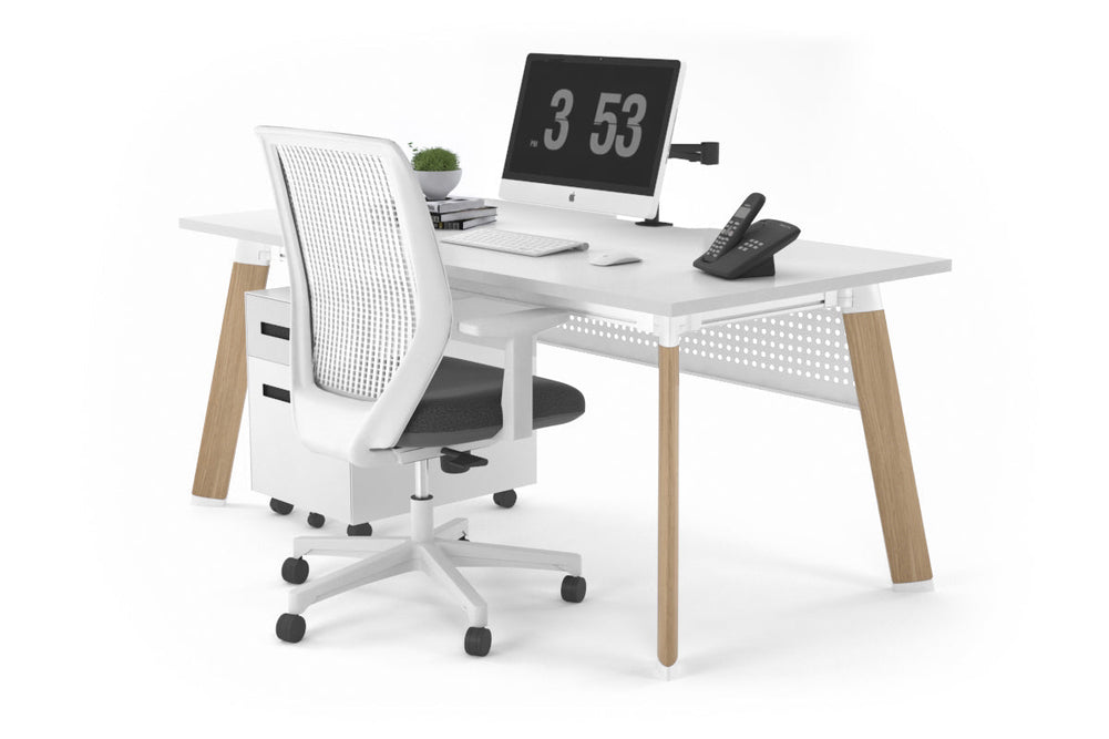 Switch Executive Desk [1400L x 800W with Cable Scallop]-wood imprint leg white modesty panel