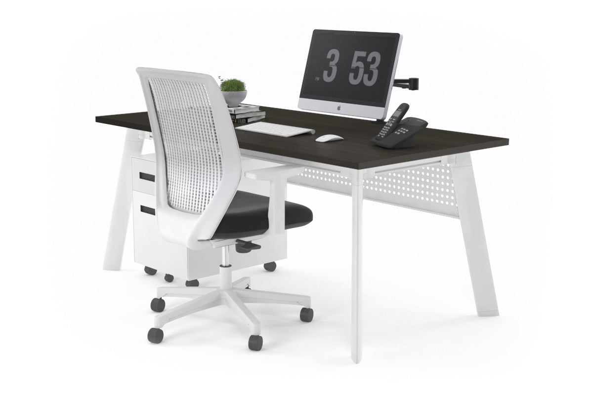 Switch Executive Desk [1600L x 700W] Jasonl white leg dark oak modesty panel