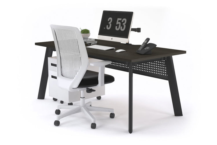 Switch Executive Desk [1600L x 800W with Cable Scallop] Jasonl black leg dark oak modesty panel