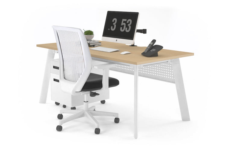 Switch Executive Desk [1600L x 800W with Cable Scallop] Jasonl white leg maple modesty panel
