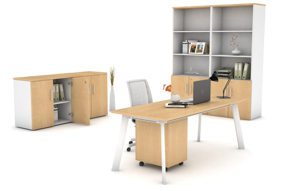 Switch Executive Desk [1800L x 700W]-black leg dark oak modesty panel