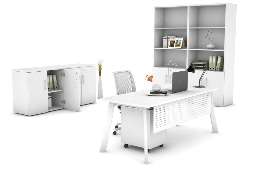 Switch Executive Desk [1800L x 700W]-black leg dark oak modesty panel