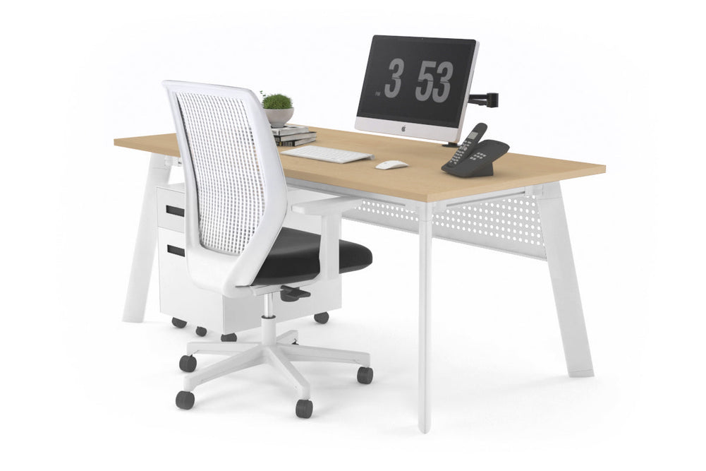 Switch Executive Desk [1800L x 700W]-white leg maple modesty panel
