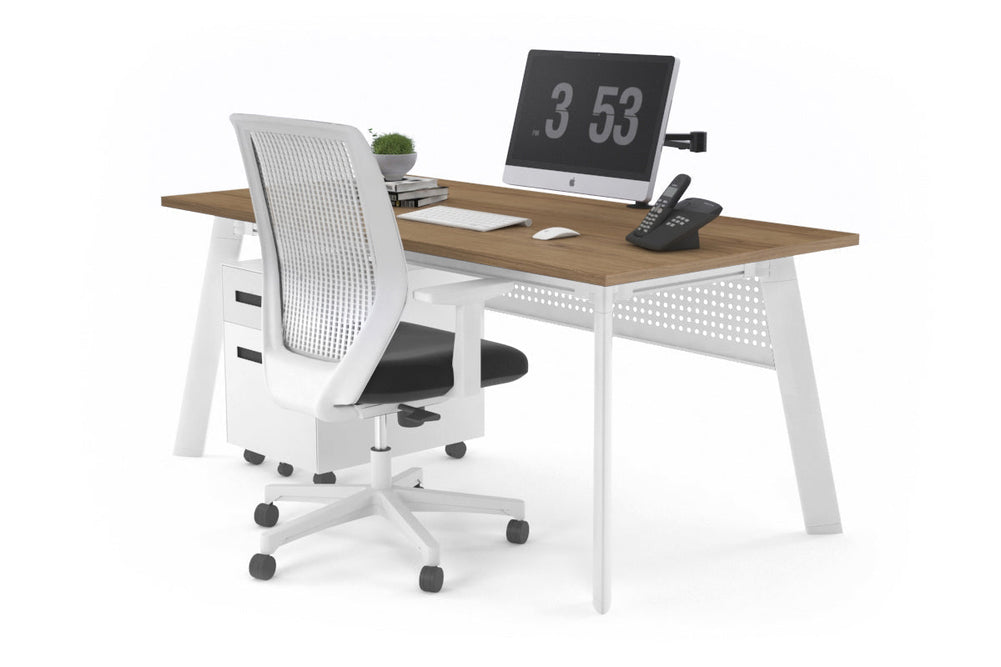 Switch Executive Desk [1800L x 700W]-white leg salvage oak modesty panel