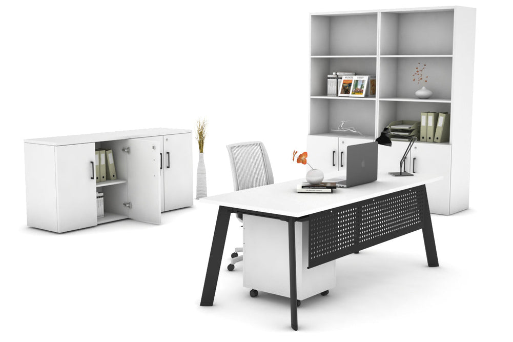 Switch Executive Desk [1800L x 700W]-black leg dark oak modesty panel