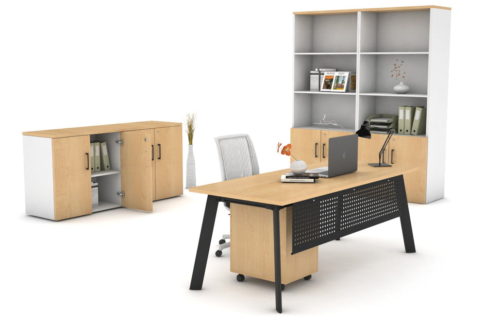 Switch Executive Desk [1800L x 700W]-black leg dark oak modesty panel
