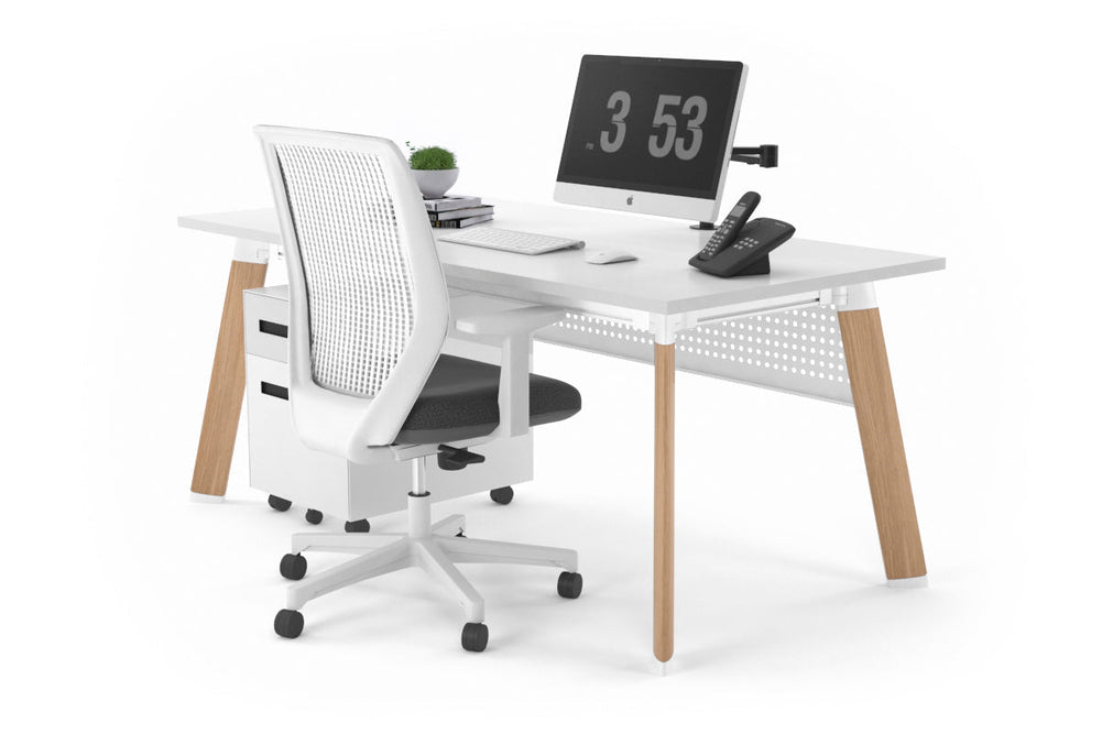 Switch Executive Desk [1800L x 700W]-wood imprint leg white modesty panel