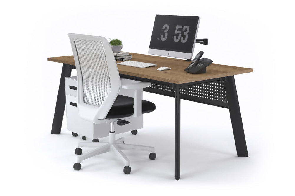Switch Executive Desk [1800L x 700W]-black leg salvage oak modesty panel